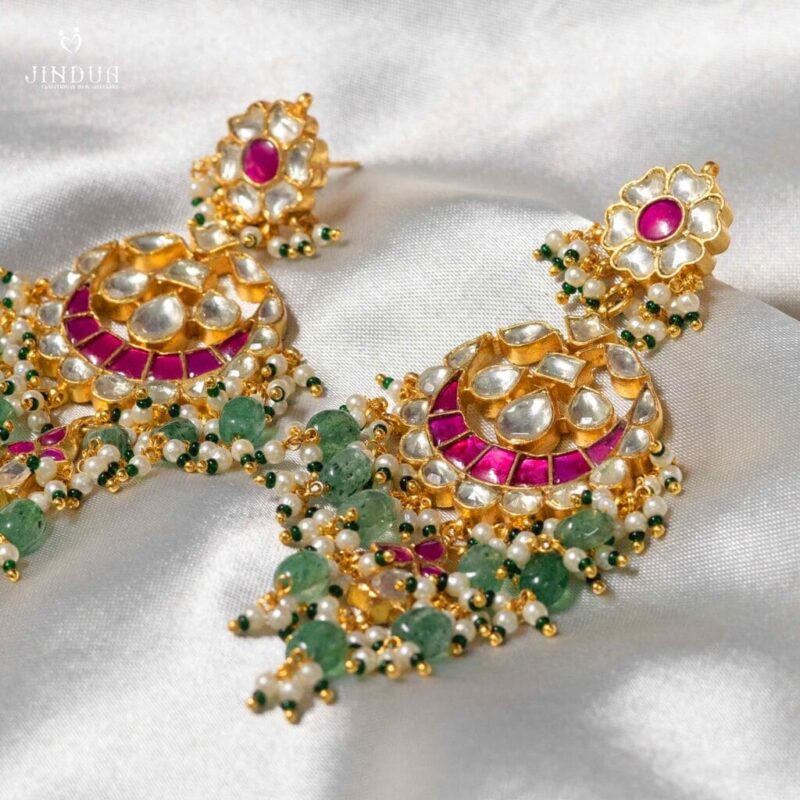 Raavi Shimmer-Pacchi Kundan Earrings