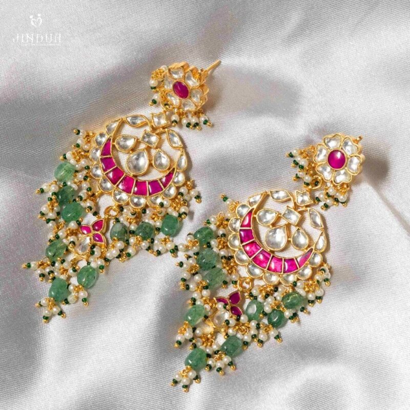 Raavi Shimmer-Pacchi Kundan Earrings
