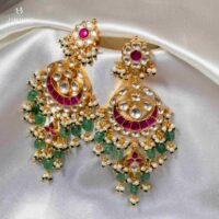 Raavi Shimmer-Pacchi Kundan Earrings