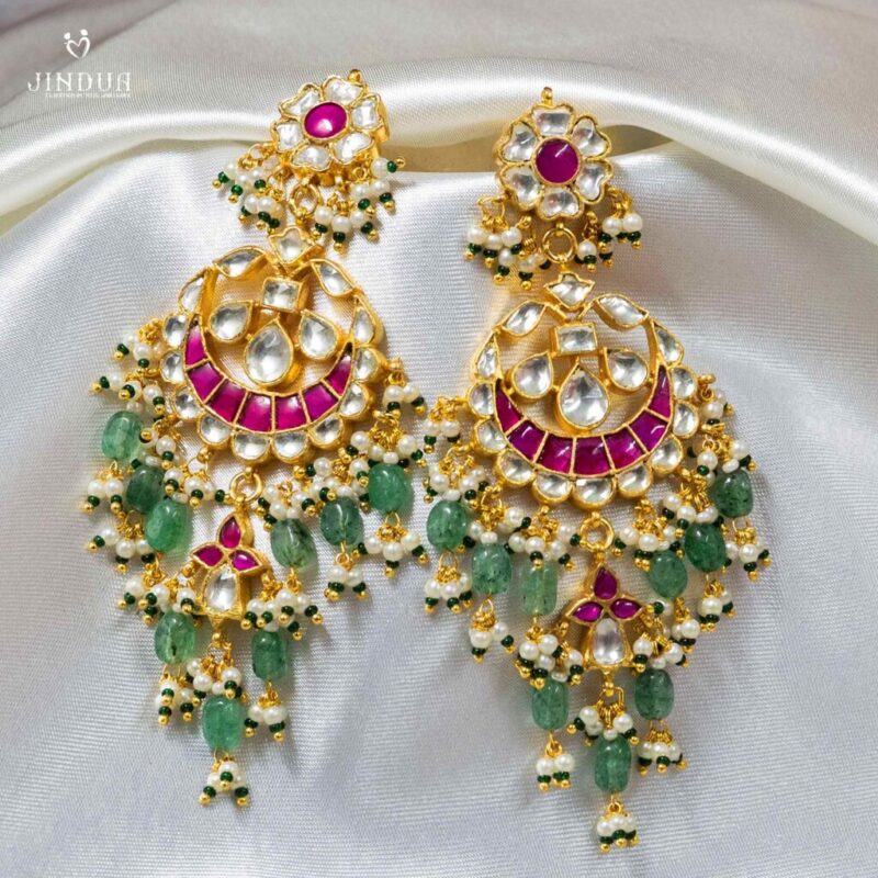 Raavi Shimmer-Pacchi Kundan Earrings