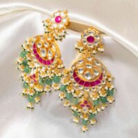 Raavi Shimmer-Pacchi Kundan Earrings
